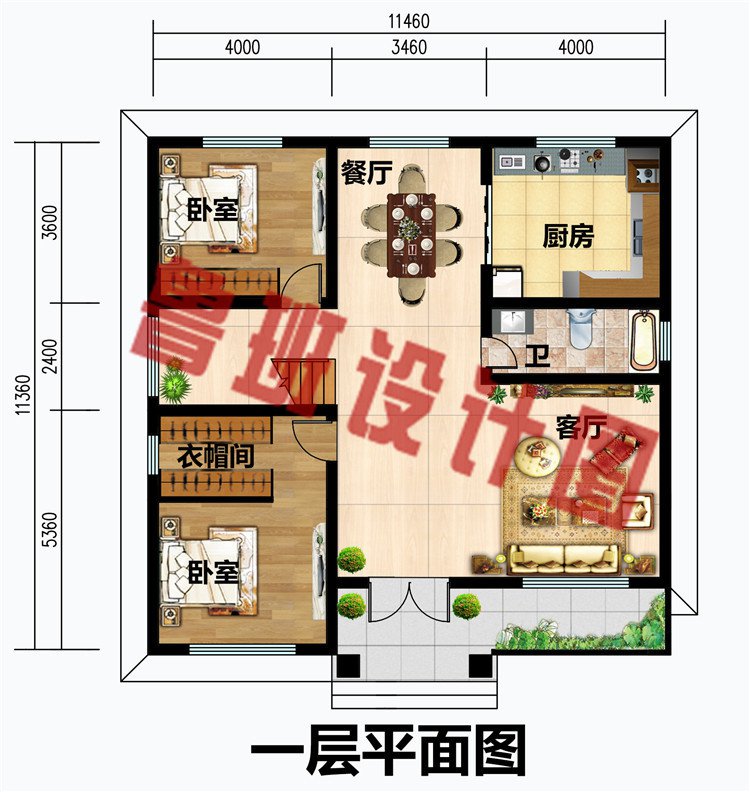 简单农村二层自建房设计图一层平面图