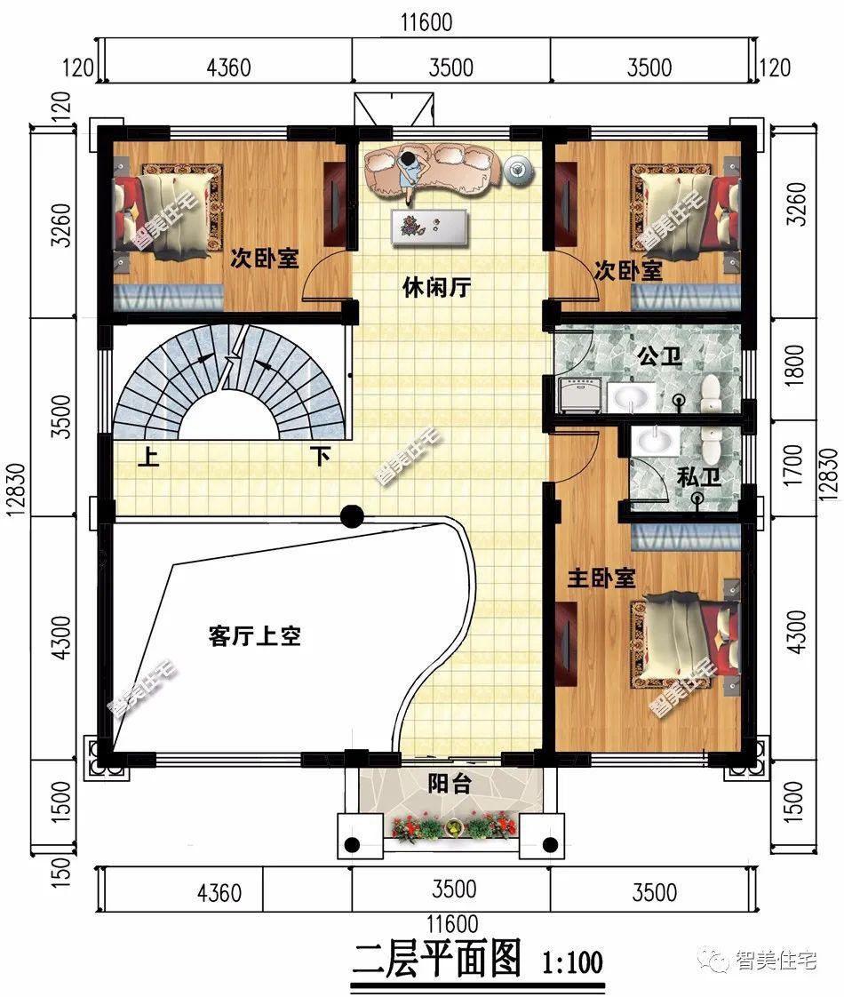 2栋带旋转楼梯的欧式别墅，客厅挑空设计，这样建房真有面子