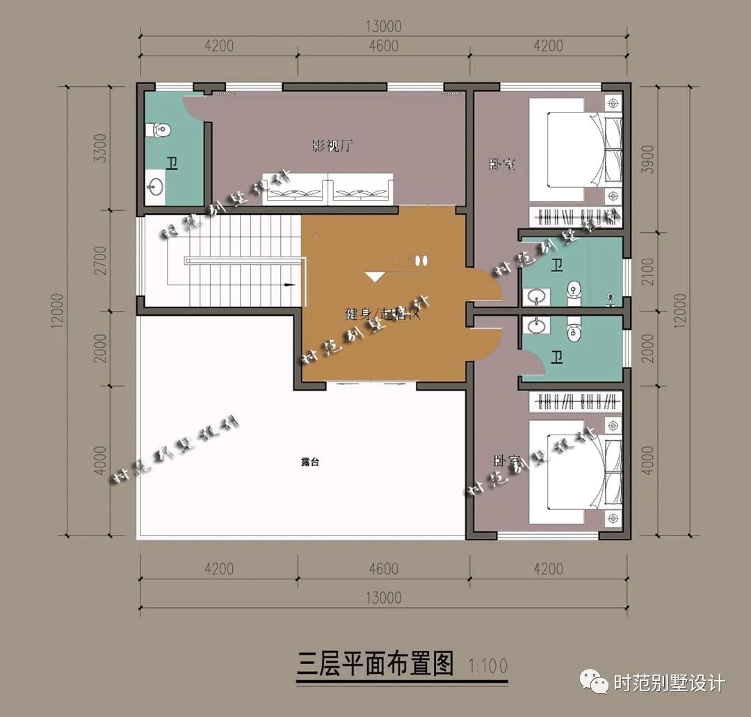 带棋牌室影视厅的13x13米三层欧式别墅，适合农村大家庭自建