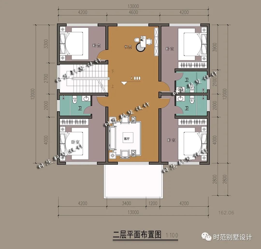 带棋牌室影视厅的13x13米三层欧式别墅，适合农村大家庭自建