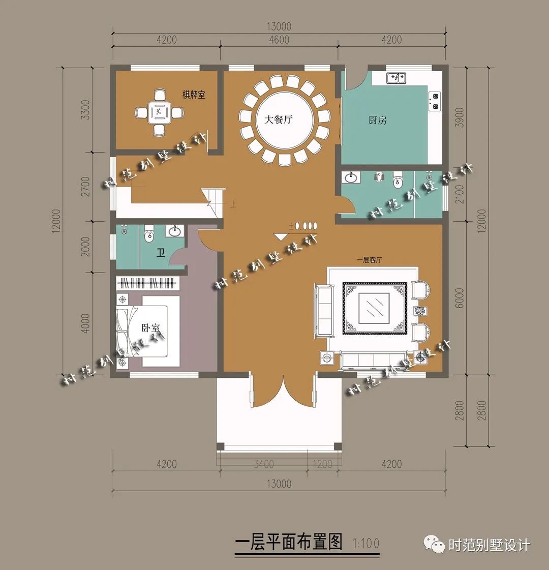 带棋牌室影视厅的13x13米三层欧式别墅，适合农村大家庭自建