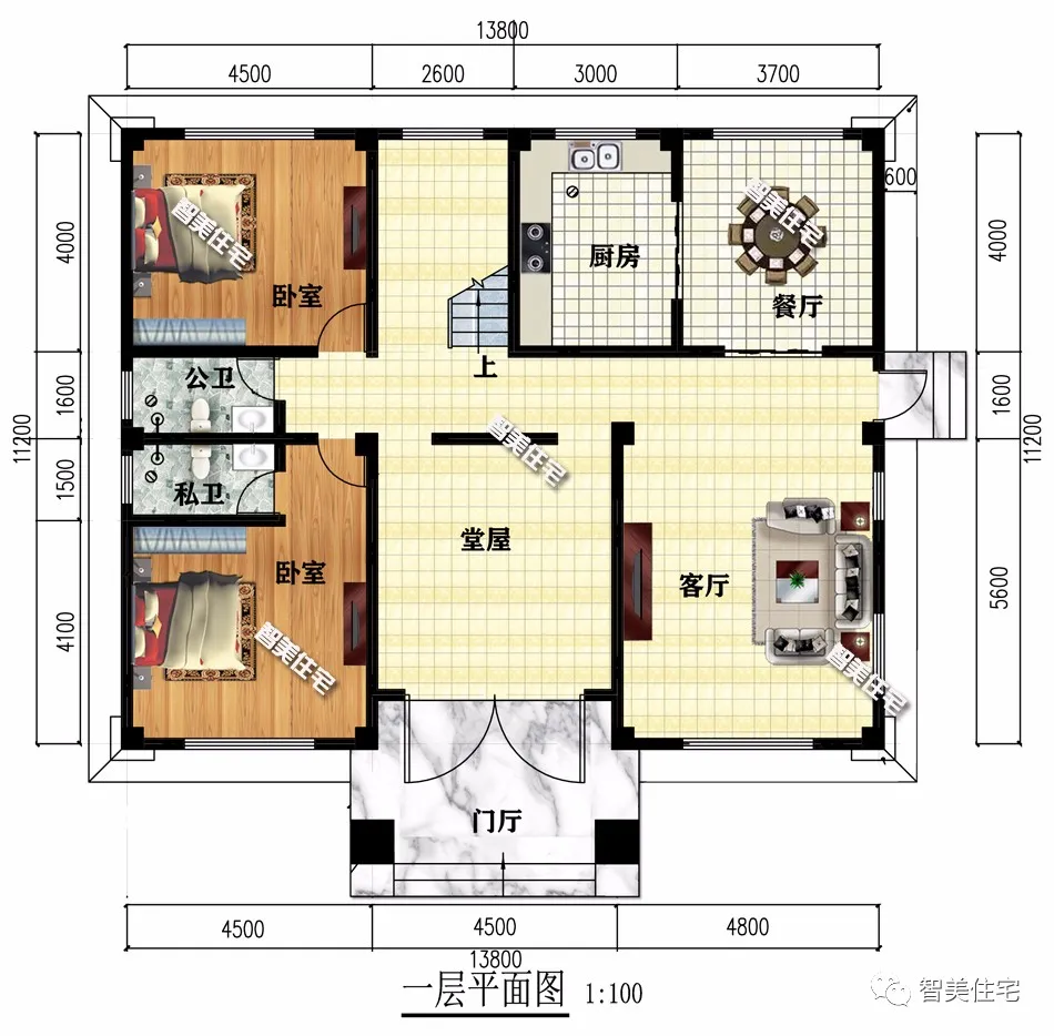 面宽尺寸相同的两栋农村别墅，带堂屋接地气，简欧风格很大气