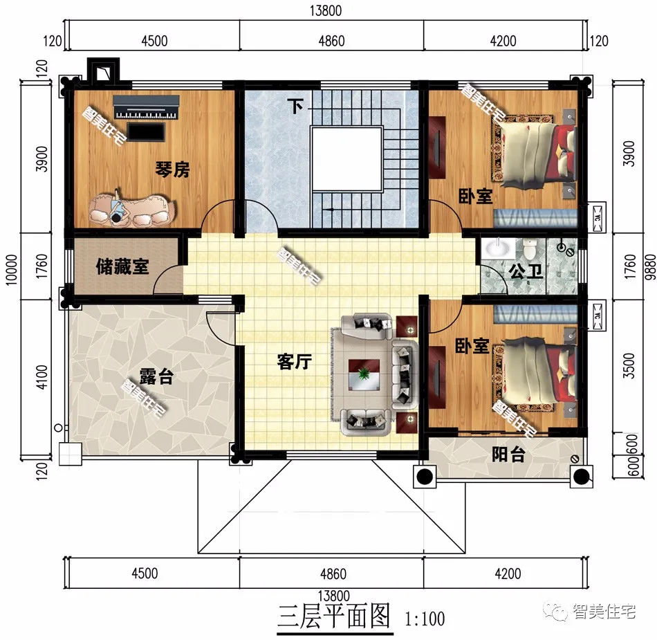 面宽尺寸相同的两栋农村别墅，带堂屋接地气，简欧风格很大气