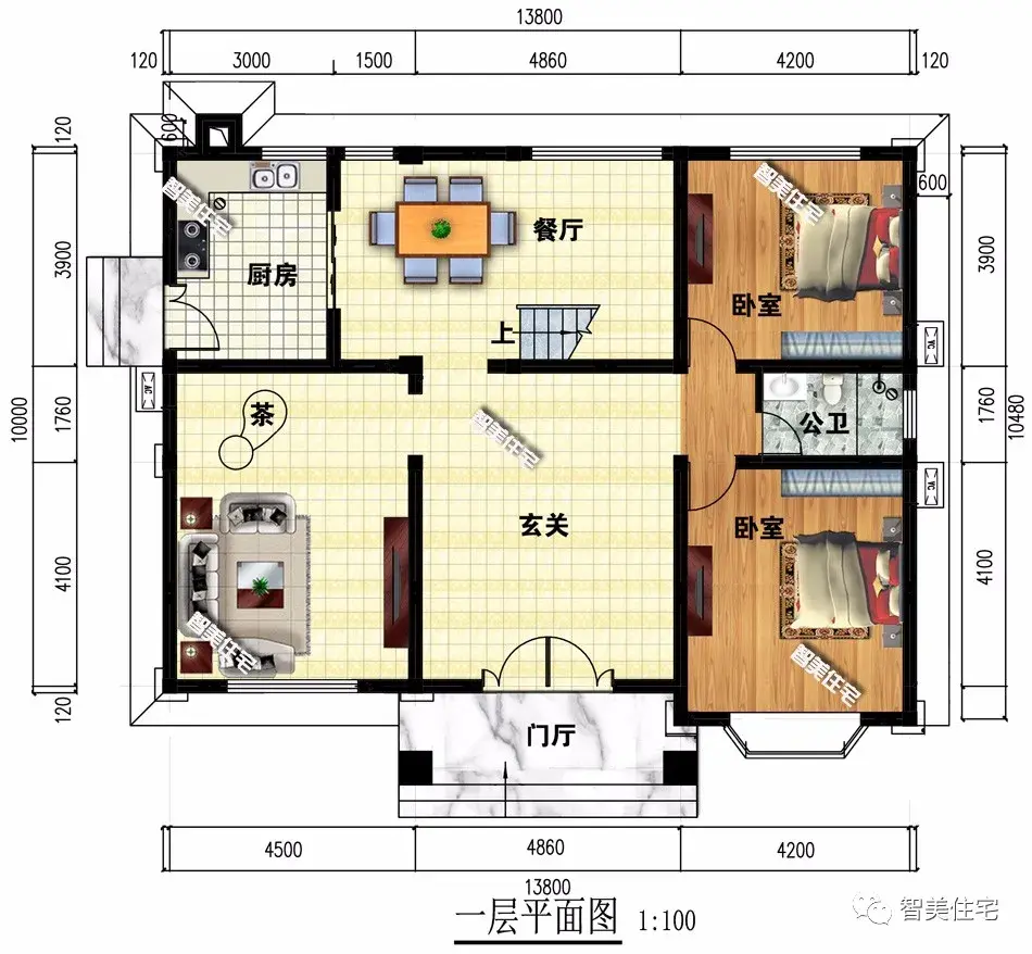 面宽尺寸相同的两栋农村别墅，带堂屋接地气，简欧风格很大气