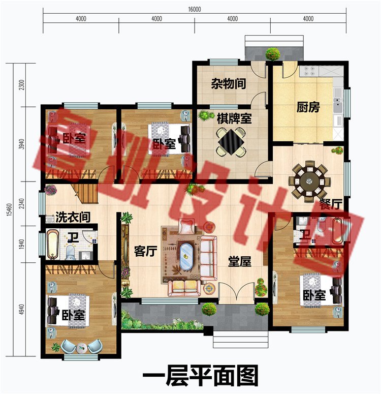 4室1厅带观景走廊一层农村自建