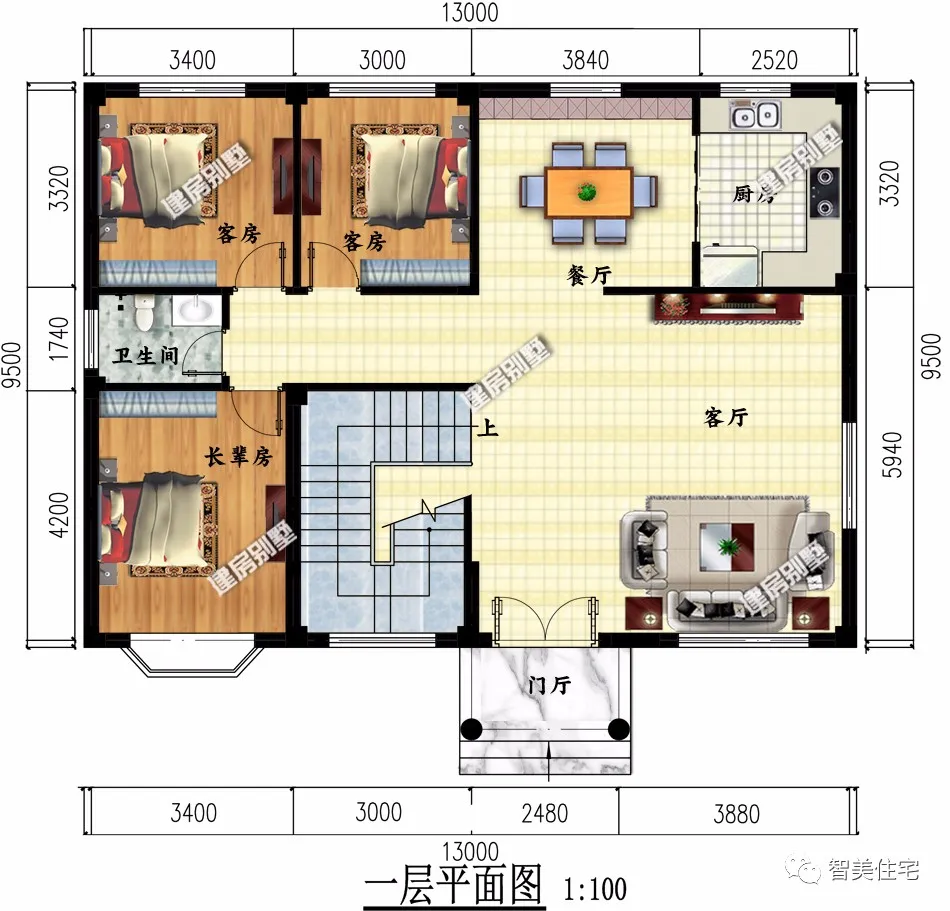 开间尺寸13米的两栋农村别墅，老家有地手里有钱，就差这款户型