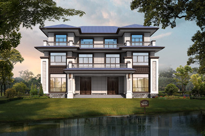 新中式别墅双拼房子设计图，兄弟合建，面宽16米