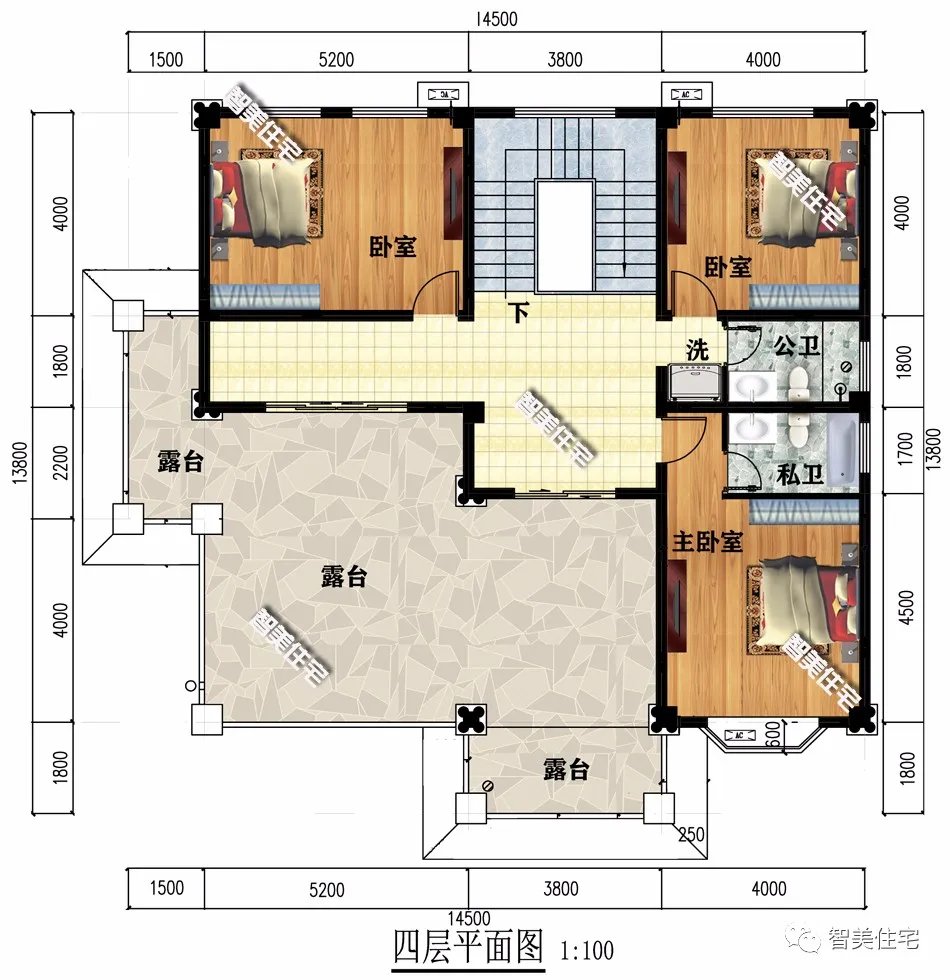 带堂屋设计的一栋四层豪宅，客厅挑空房间多，做全村最靓的房