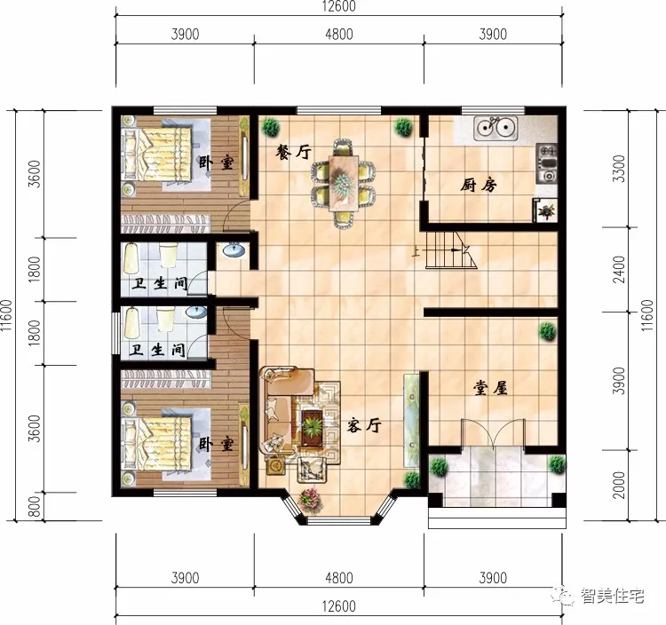 宽12米左右的两层别墅，第一栋造价25万，简约实用