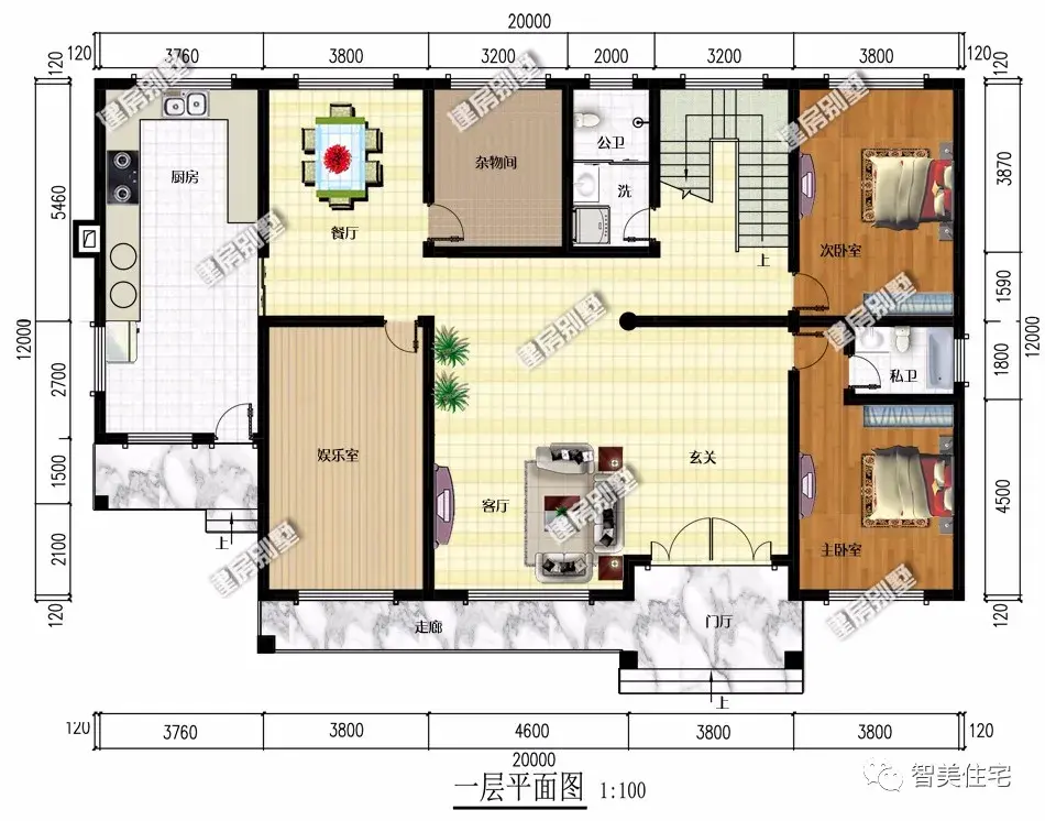 面宽超20米的两层大别墅，客厅挑空设计，老家有地真好