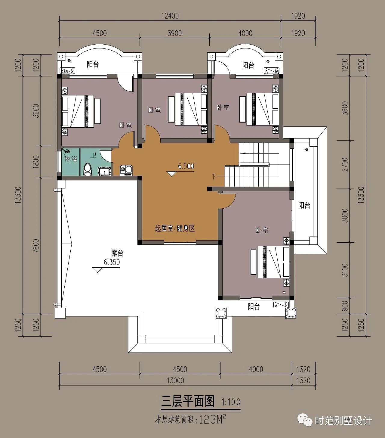 带车库三层复式别墅，茶室酒窖，主卧设衣帽间套卫，适合农村生活