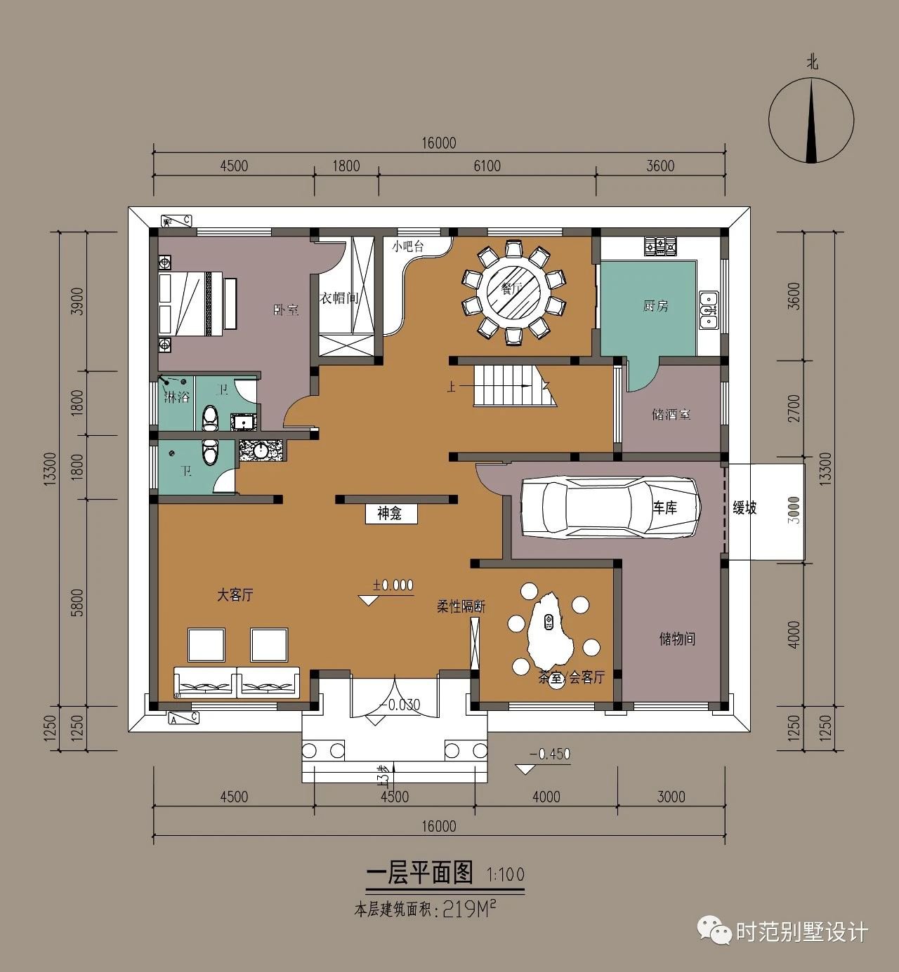 带车库三层复式别墅，茶室酒窖，主卧设衣帽间套卫，适合农村生活