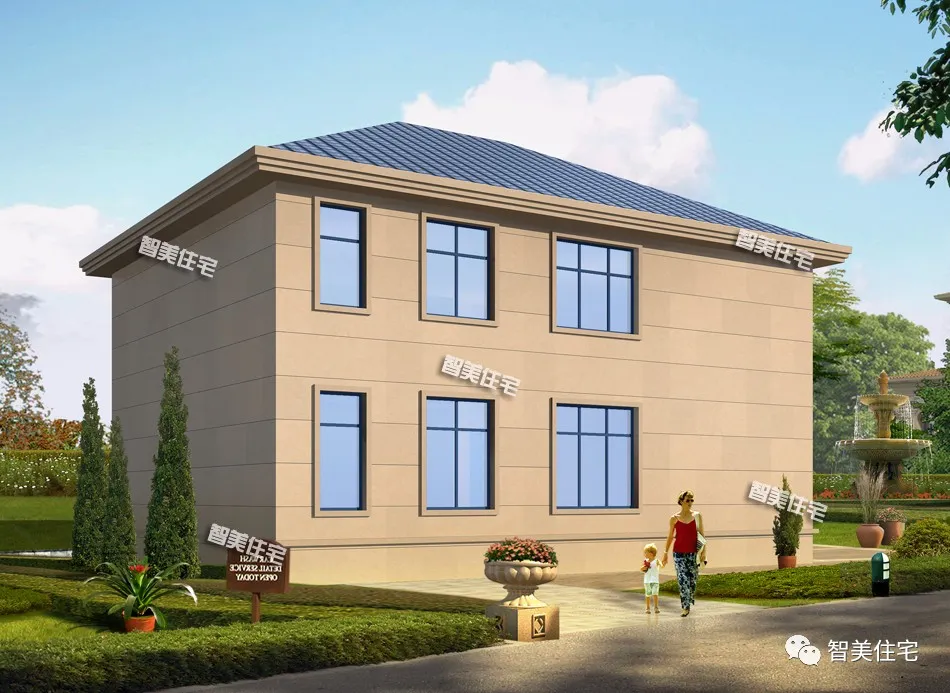 很美的一款两层别墅户型，配堂屋和落地窗，造价25万
