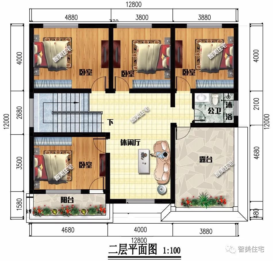 2栋面宽12-13米间，造价25万左右的别墅，美得很明显