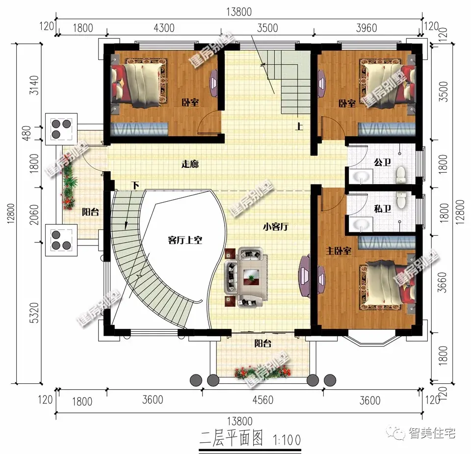 面宽13.8米，客厅挑空设计的两栋简欧别墅，做全村最靓的房