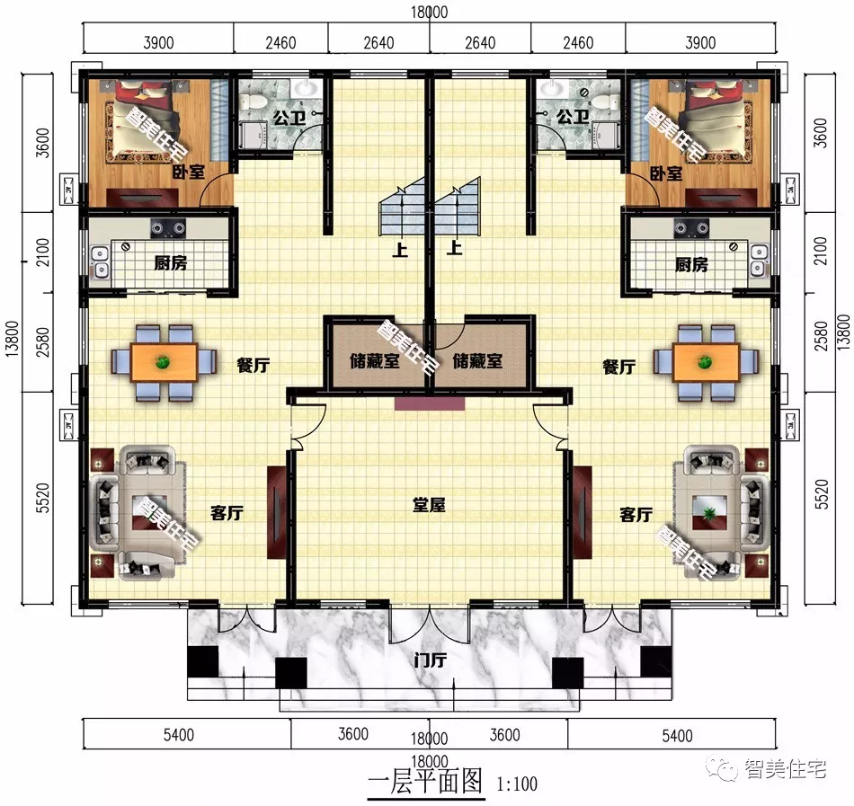 共堂屋设计且客厅挑空的双拼别墅，欧式风格很大气，建了有面子