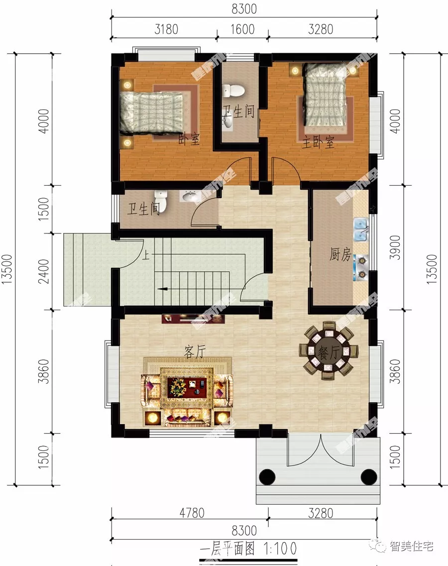 面宽8米左右的两栋自建房，外观都很漂亮，第二栋可住好几户