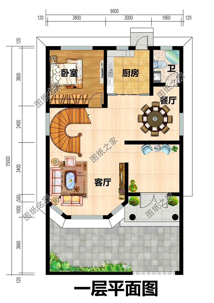 开间9米农村三层别墅图，宅基地再小也能建出来气派的房子