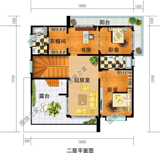 三套简单又舒适二层平顶现代风别墅设计图，既省钱又有地方晒粮食