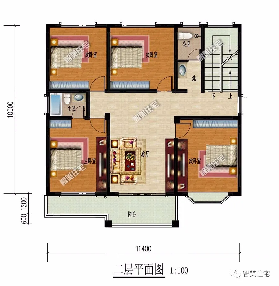 面宽尺寸相同，简欧风格设计的农村别墅，30万可以盖一栋