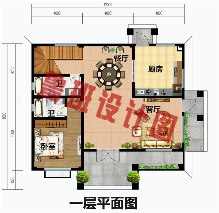 占地100余平的三层简欧别墅设计图