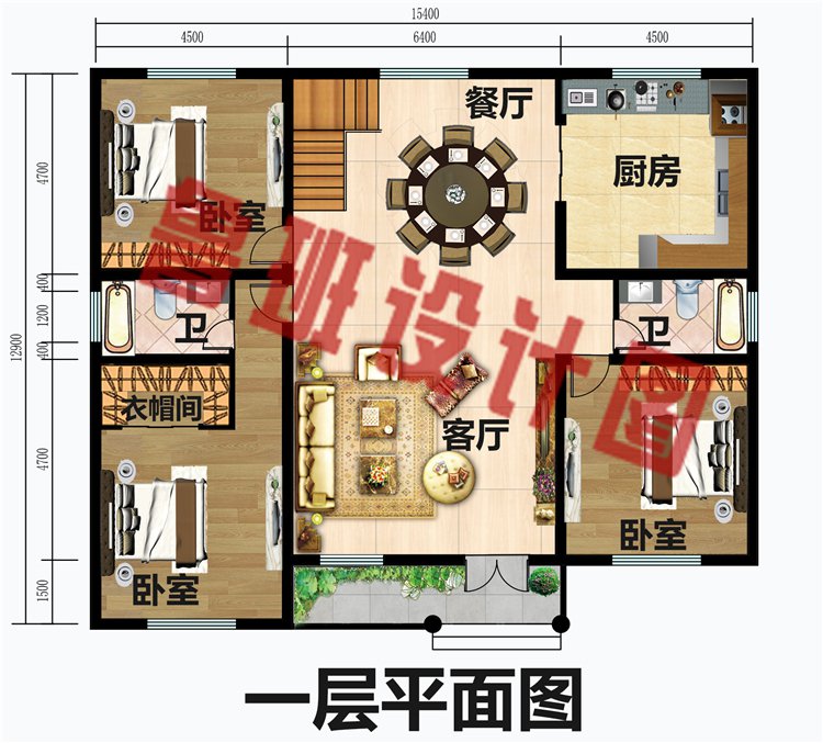 新型实用农村一层半别墅带阁楼设计图