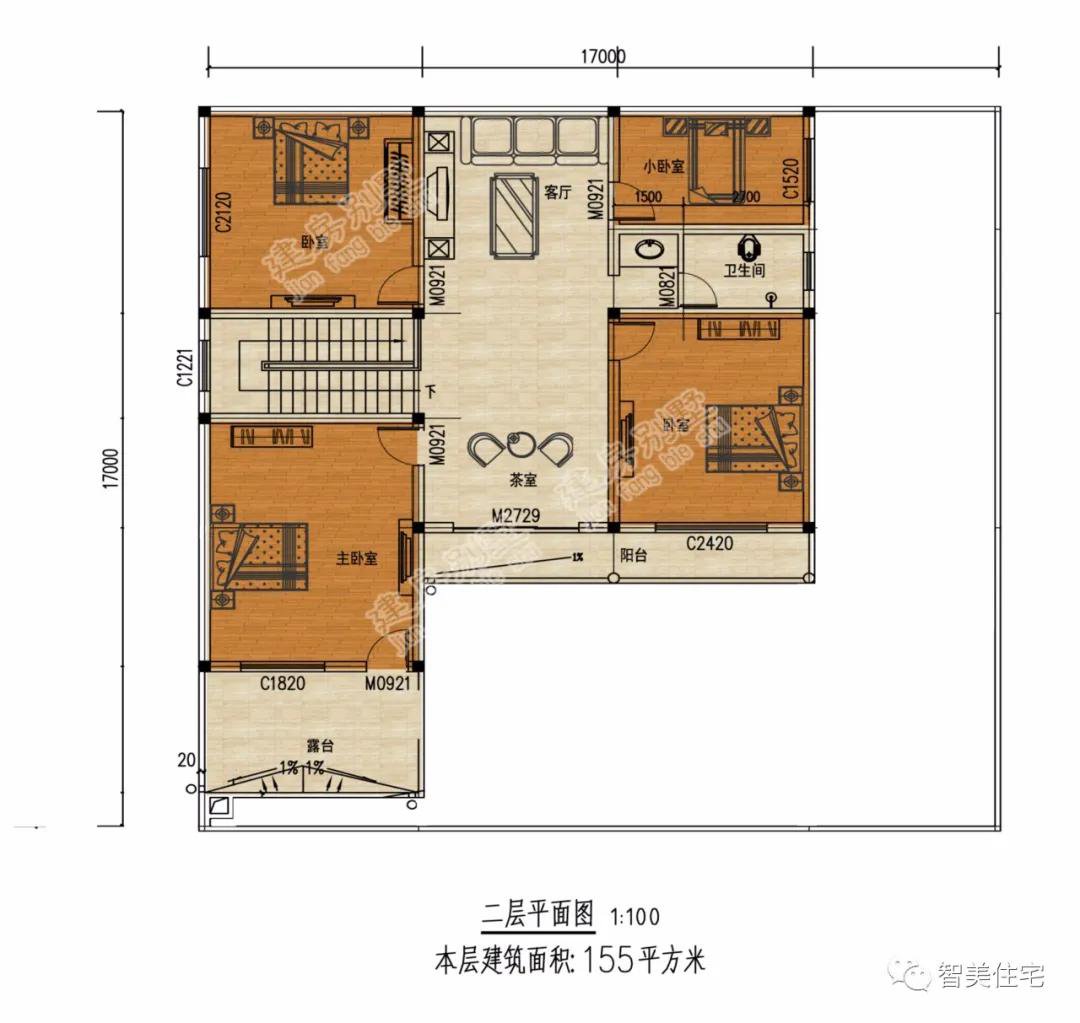 中式风格设计，面宽17米的两栋农村别墅，都有柴火房