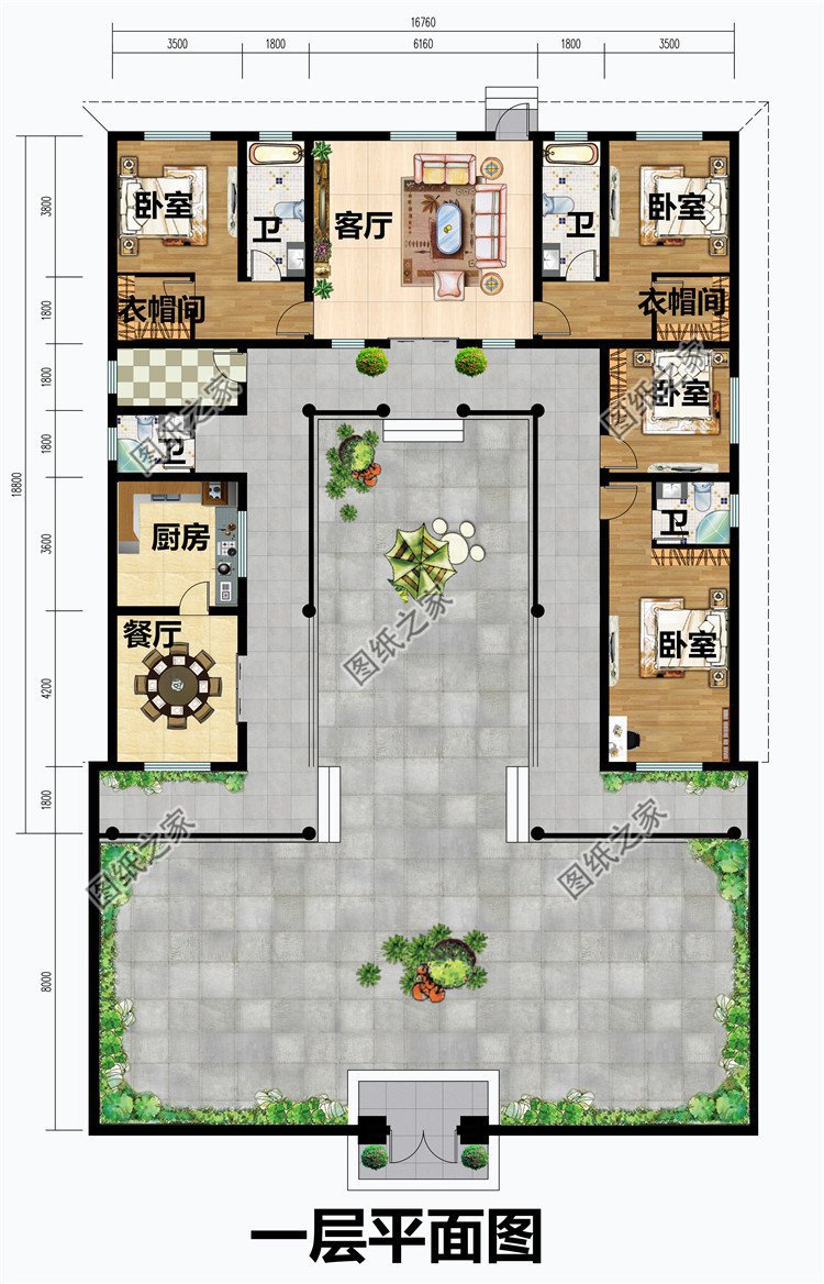 农村中式风格别墅，含效果图和户型图，喜欢就收藏吧