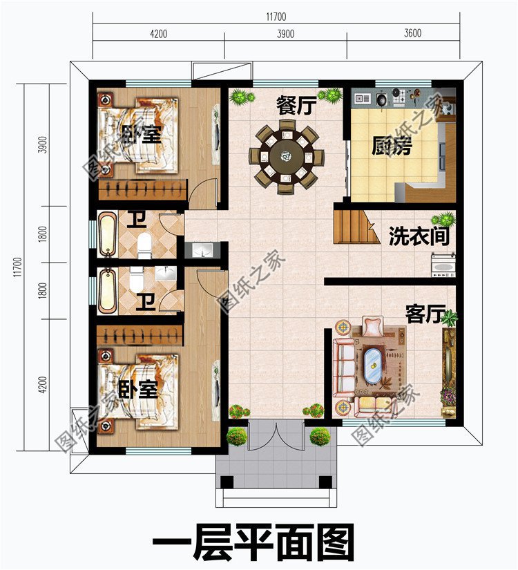 农村中式风格别墅，含效果图和户型图，喜欢就收藏吧