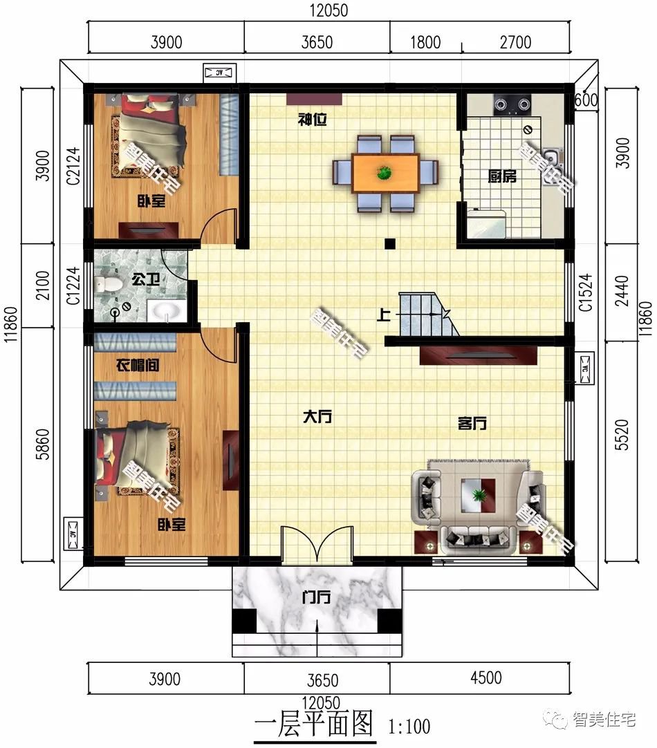 宽12米左右的三层别墅，第一栋带主卧套房，建在浙江农村