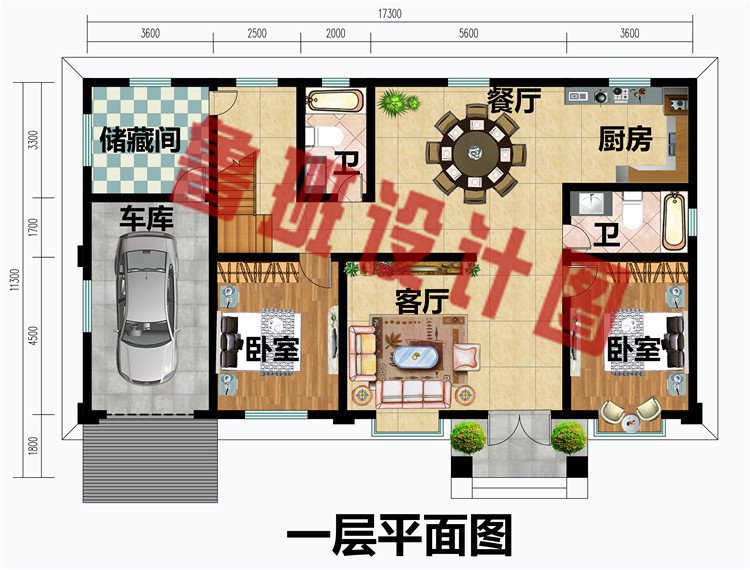 带车库二层农村豪华别墅一层平面图