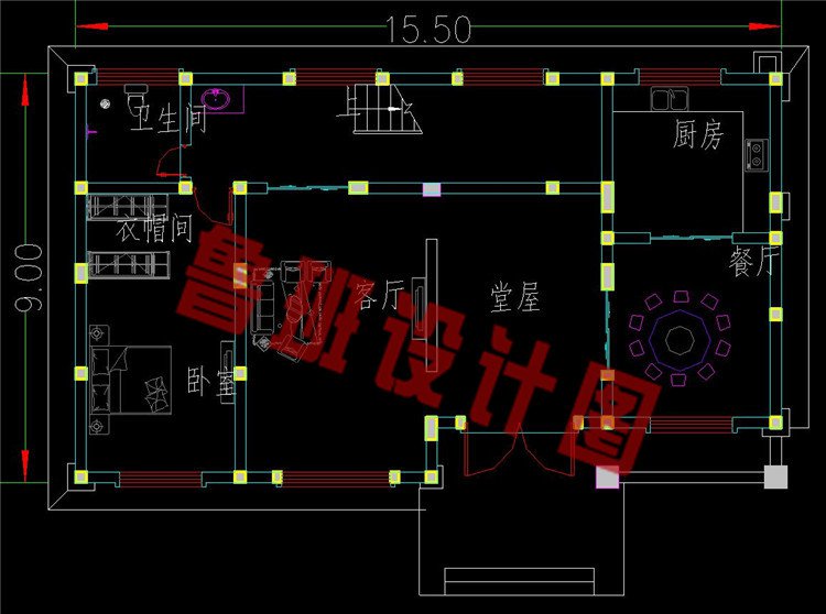 四开间二层别墅设计图一层平面图