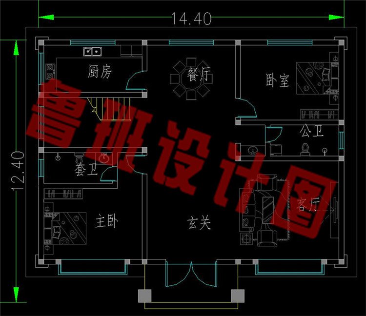 对称性二层别墅设计图一层平面图