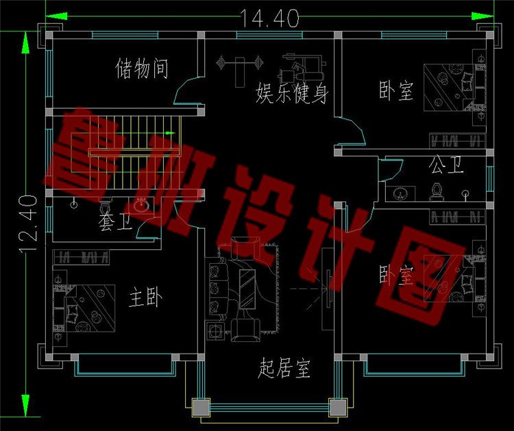 对称性二层别墅设计图二层平面图