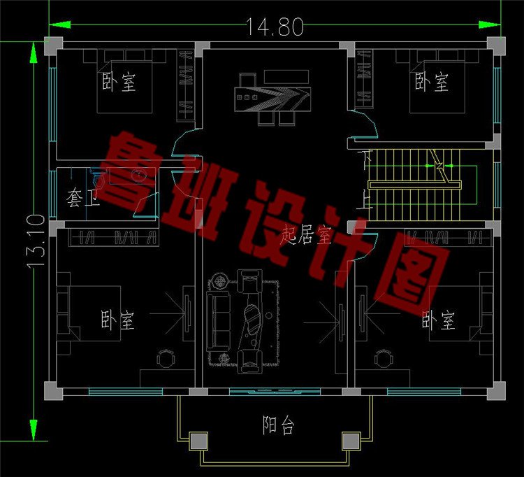 网红款两层别墅设计图二层平面图