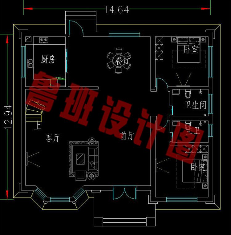 欧式二层别墅设计施工图纸一层平面图