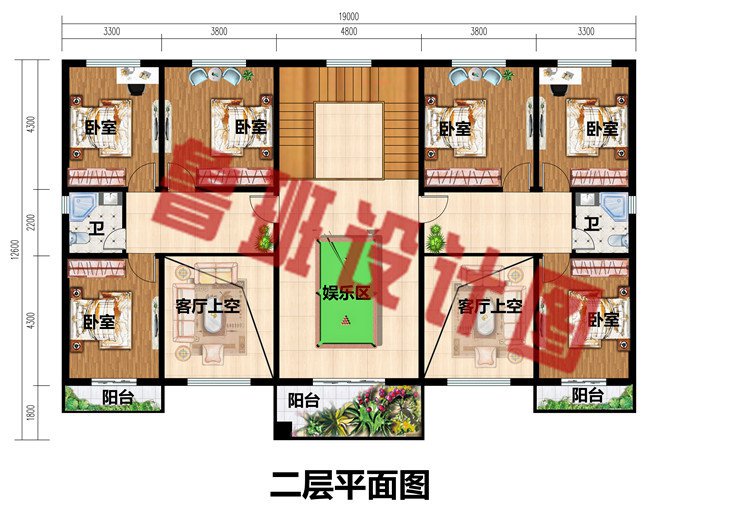 兄弟双拼别墅设计图二层平面图