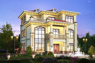 清新典雅的三层欧式自建别墅图，开间12米和10米两个户型