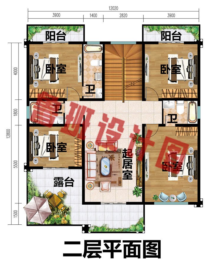 平顶二层别墅设计图二层平面图