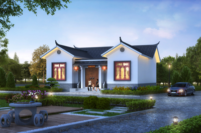新农村中式一层三合院别墅设计图，给农村父母建养老房