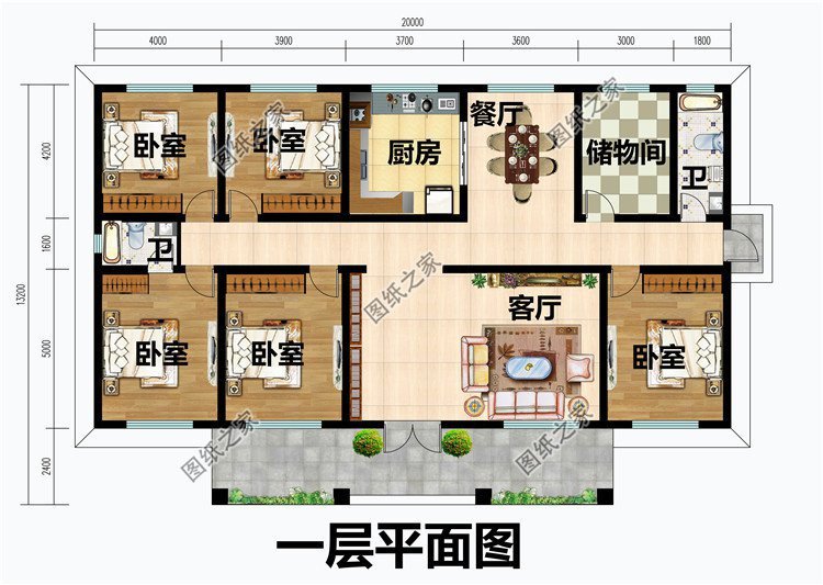 农村五开间房屋设计图,大面宽也能造就别墅梦