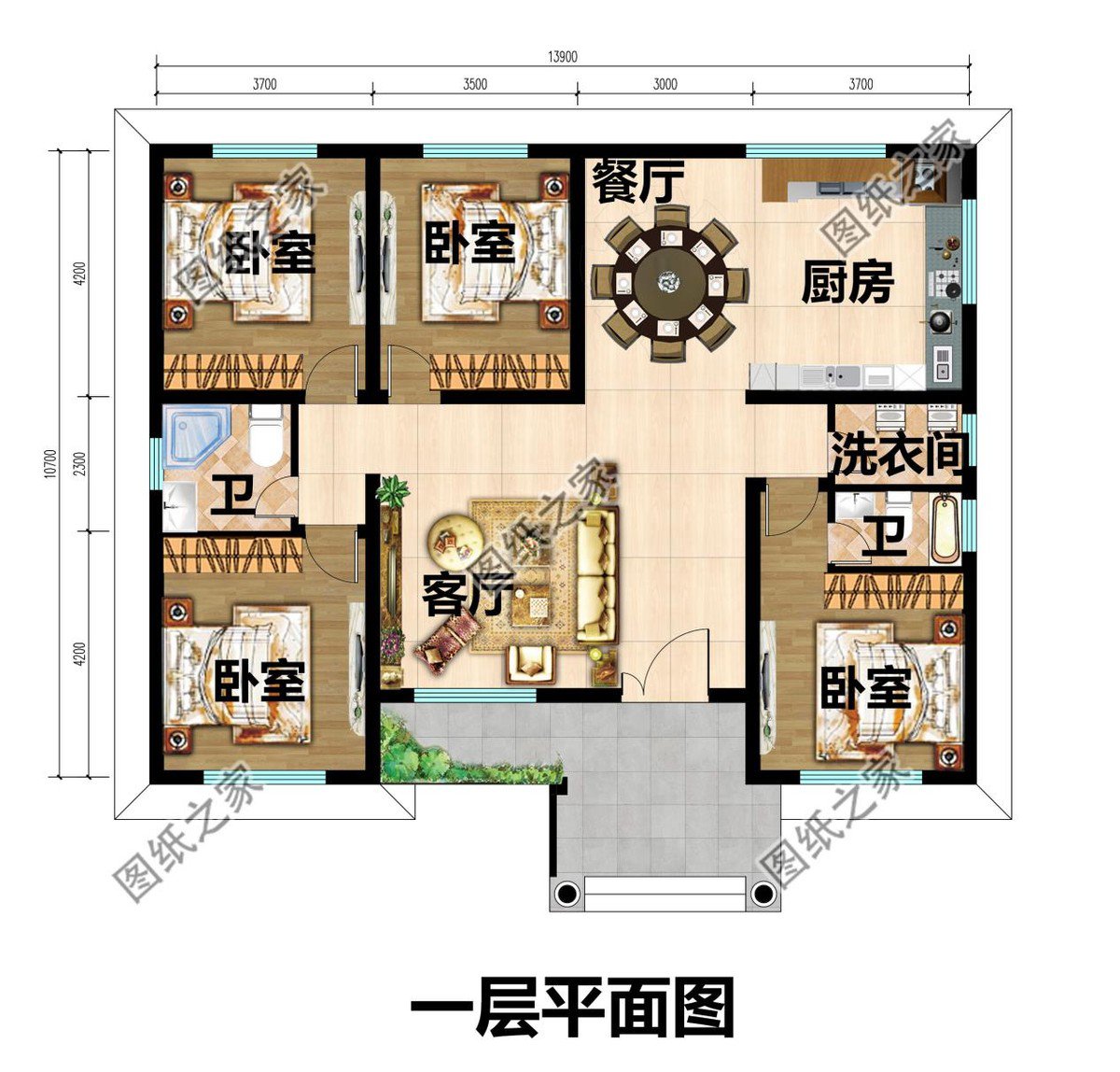 农村一层舒适自建房屋，具有乡村风情的精致别墅，远离了都市尘嚣