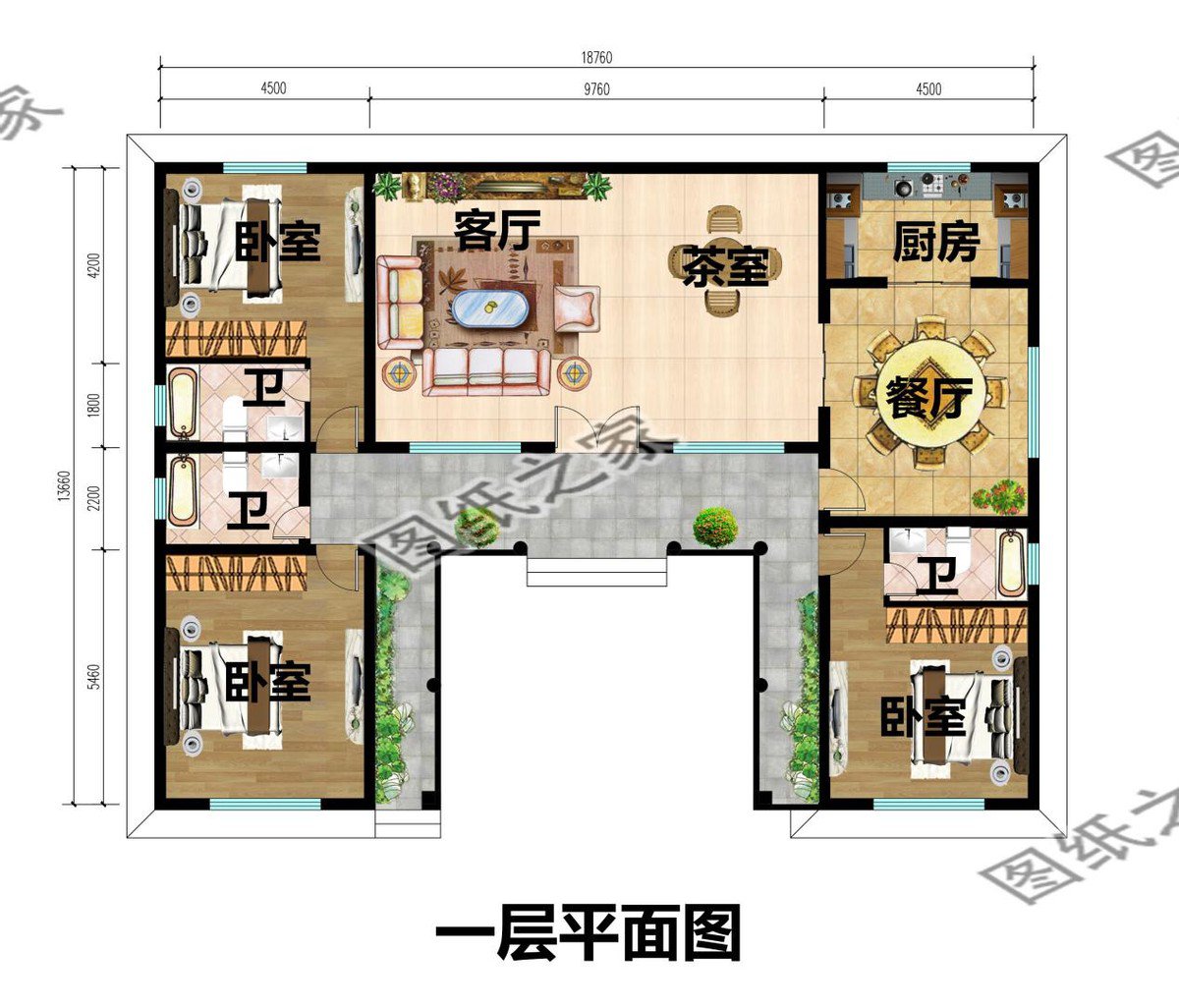 一层三合院别墅设计,清雅古韵,色调沉稳静默