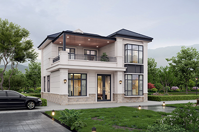 爆款二层别墅自建房设计图，造型简约大方，占地100平左右