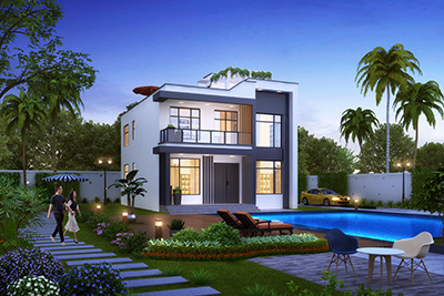 平屋顶现代风格二层别墅设计图，简约大气