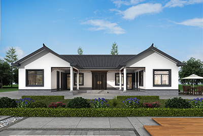 2026年最火一层中式三合院自建房设计图，20米乘18.5米